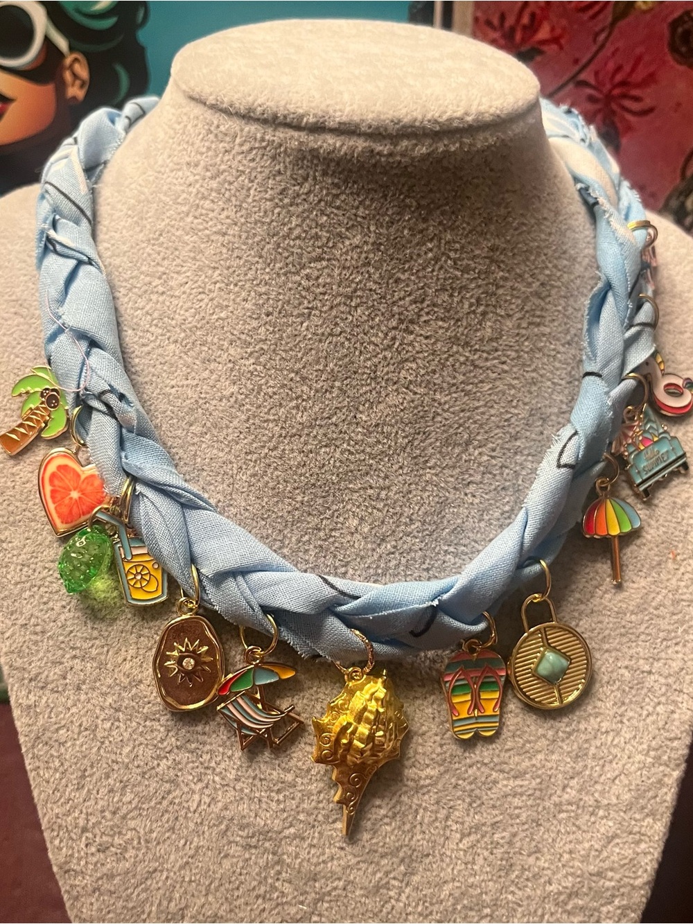 Handcrafted Light Blue
Bandana Boho Necklace, Summer Charms, Beach Jewelry